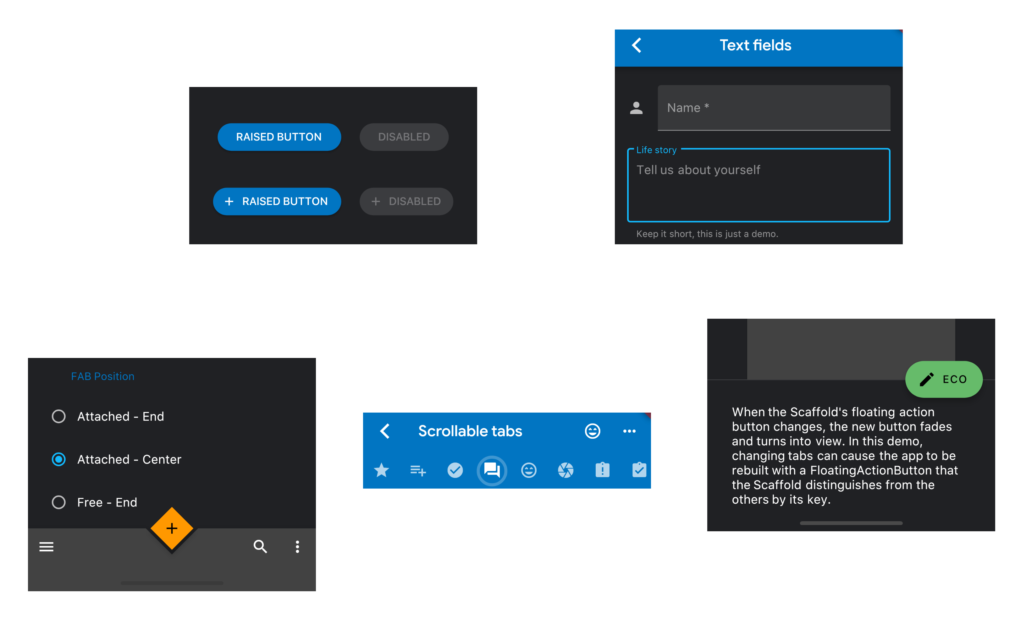 A selection of Material Components from the Flutter Gallery
